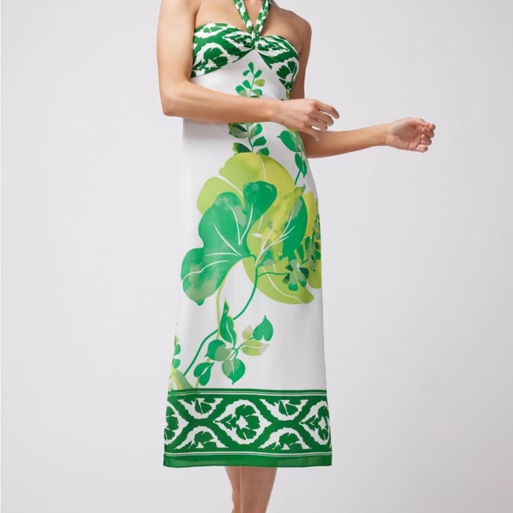 White House Black Market Green and White Midi Dress